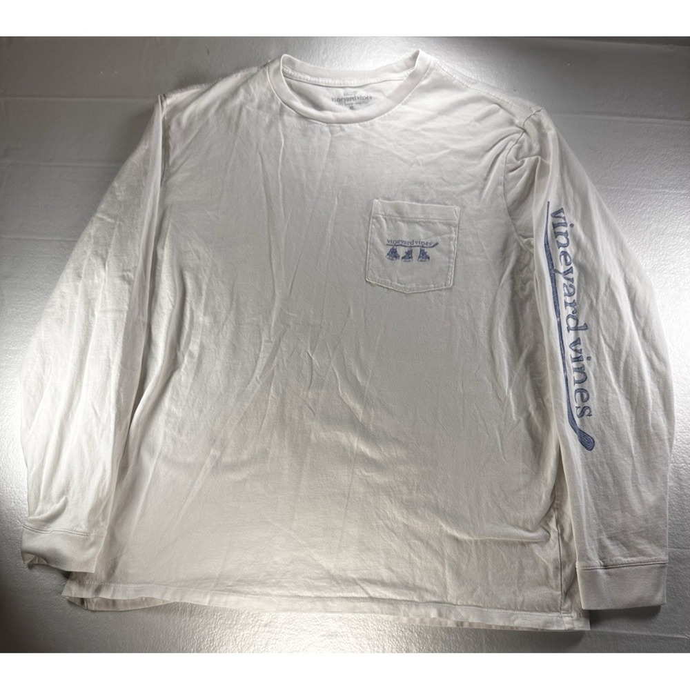 Vineyard Vines Shirt Men's XL White Sketched Hockey Skates Long-Sleeve Pocket